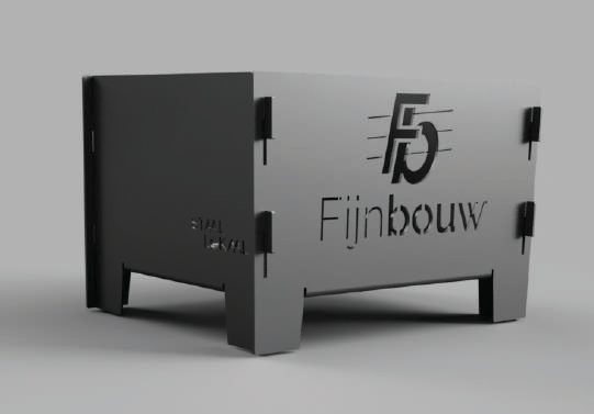 Stalen geschenkkrat met uitgesneden logo van Fijnbouw